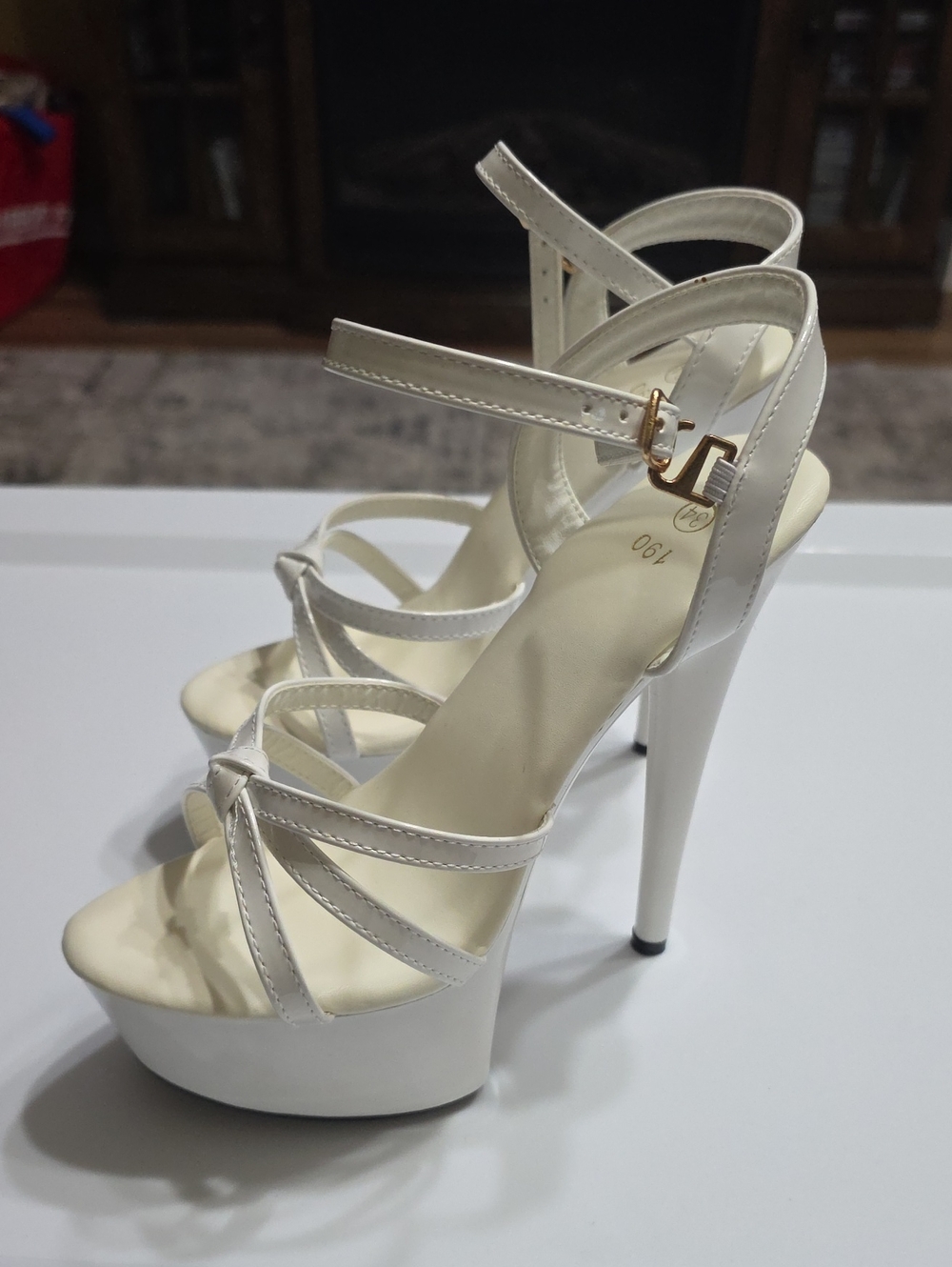 White Strappy Platform Stiletto Heels with Ankle Buckle